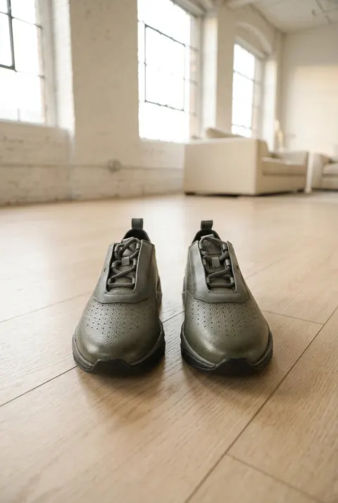 Santoni sneakersy męskie groszkowane perforowane oliwkowe