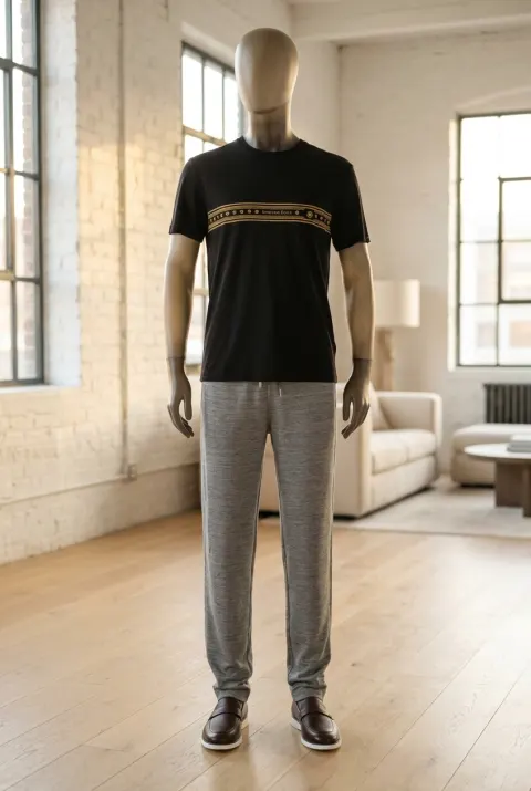 Stefano Ricci t-shirt męski z logo ze złotą taśmą grafitowy