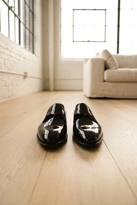 Bontoni loafersy męskie lśniące z matową opaską czarne