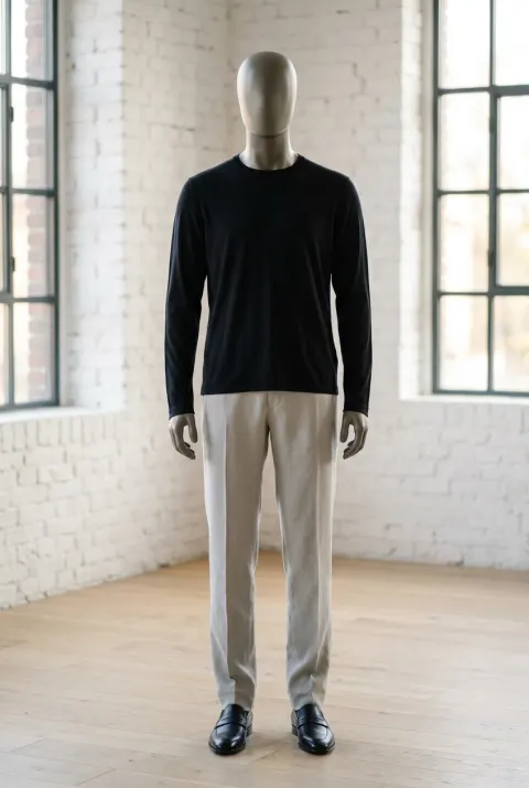 Stefano Ricci longsleeve męski kaszmirowy z emblematem granatowy