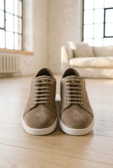 Stefano Ricci sneakersy męskie zamszowe z monogramem beżowe