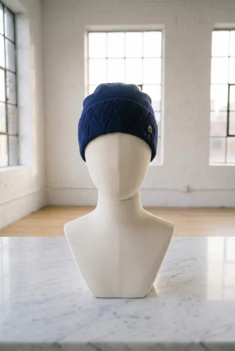Colombo czapka męska typu beanie z brzegiem w jodełkę granatowa