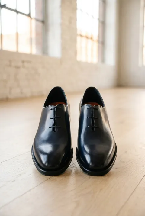 Santoni oxfordy męskie wholecut na trzy pary dziurek granatowe