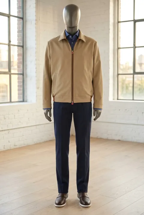 Kiton kurtka męska typu blouson z dwukierunkowym zamkiem beżowa