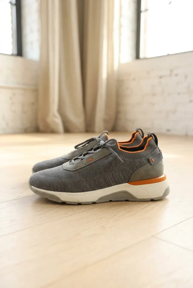 Santoni sneakersy męskie plecione z tylnym paskiem szare