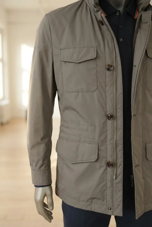 MooRER kurtka męska field jacket z podwójnym zapięciem szara