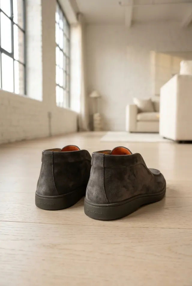 Santoni buty męskie zamszowe z przeszywanym noskiem grafitowe