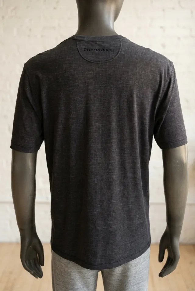 Stefano Ricci T-shirt męski melanżowy z przypinką grafitowy