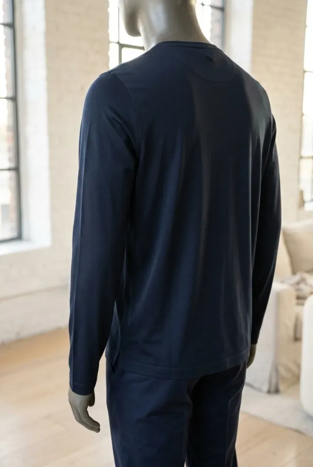 Colombo longsleeve męski gładki z okrągłym dekoltem granatowy