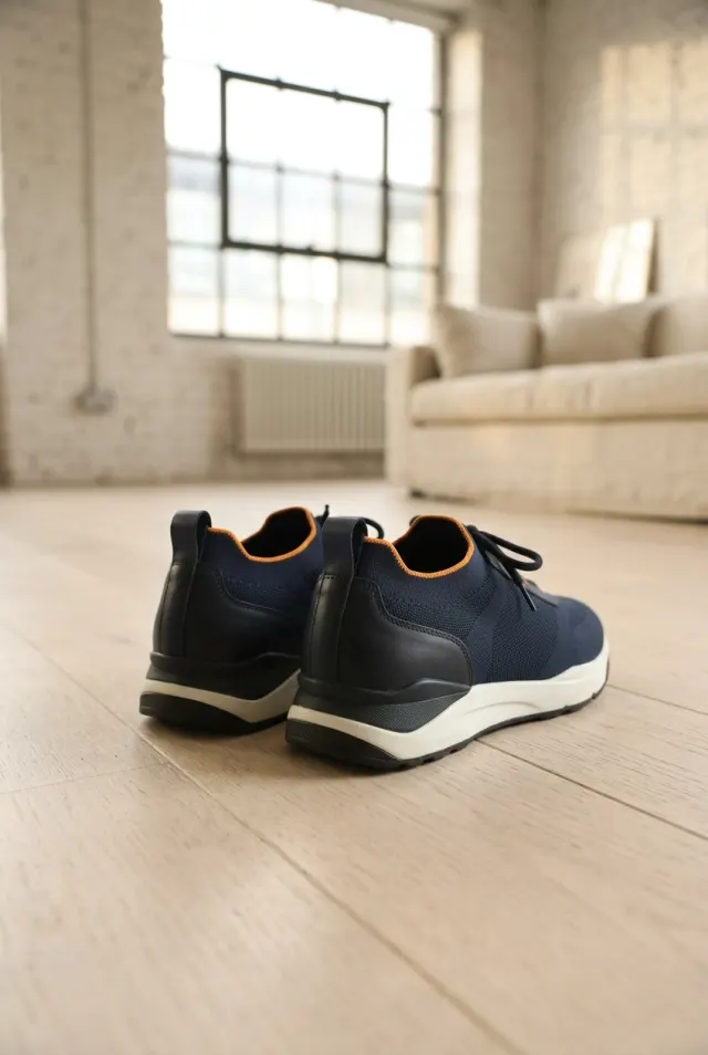 Santoni sneakersy męskie siateczkowe z białą podeszwą granatowe