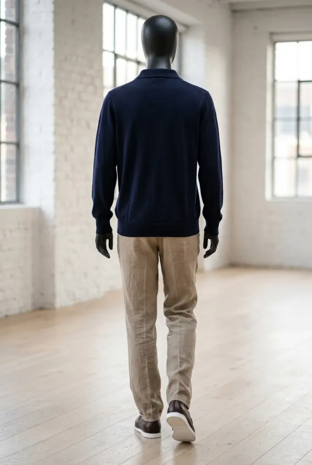 Colombo sweter męski gładki z kołnierzem polo granatowy