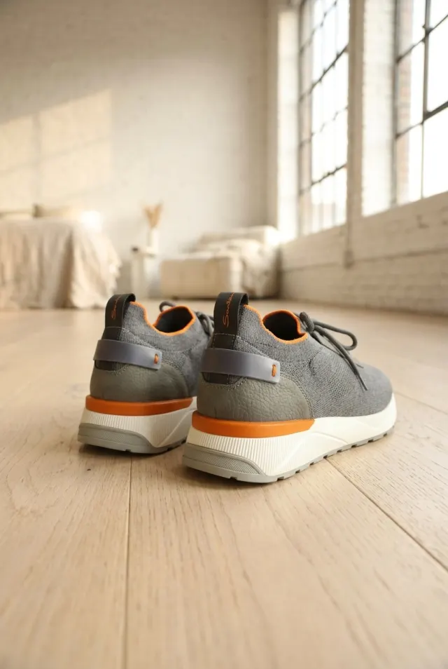 Santoni sneakersy męskie plecione z tylnym paskiem szare
