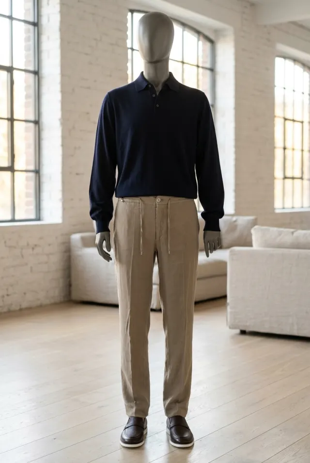 Colombo sweter męski gładki z kołnierzem polo granatowy