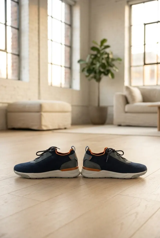 Santoni sneakersy męskie przewiewne z zielonym panelem granatowe