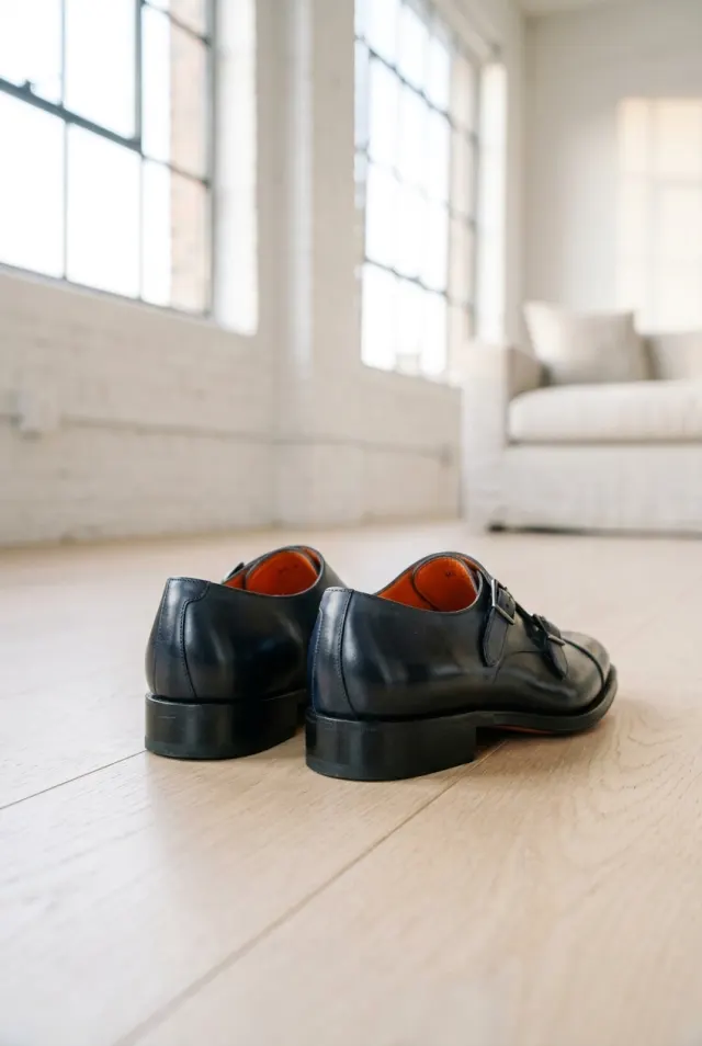 Santoni monki męskie z podwójną klamrą cap toe granatowe