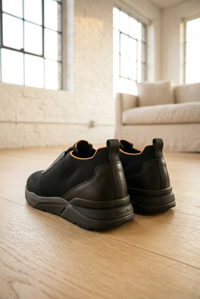 Santoni sneakersy męskie siateczkowe z matowymi panelami czarne