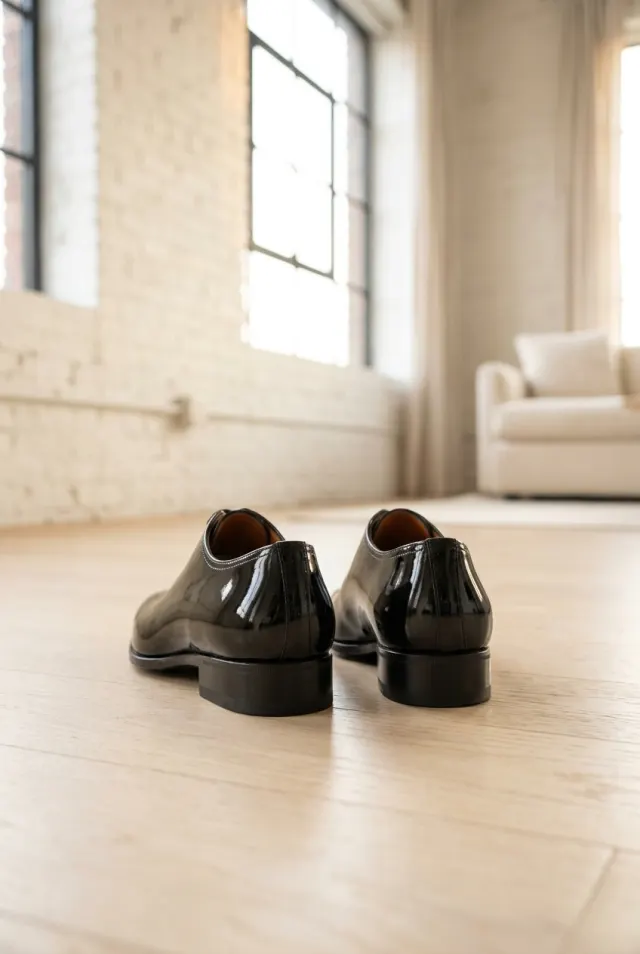 Santoni buty męskie błyszczące z migdałowym noskiem czarne