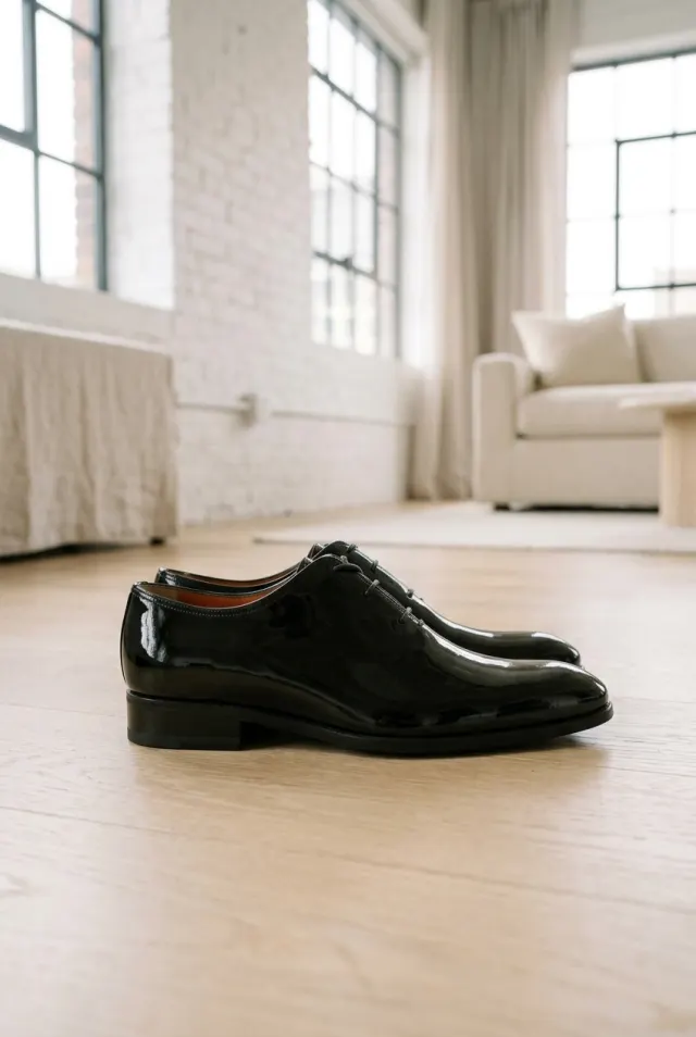Santoni buty męskie błyszczące z migdałowym noskiem czarne