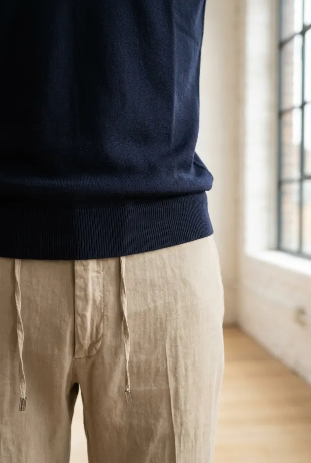 Colombo sweter męski gładki z kołnierzem polo granatowy
