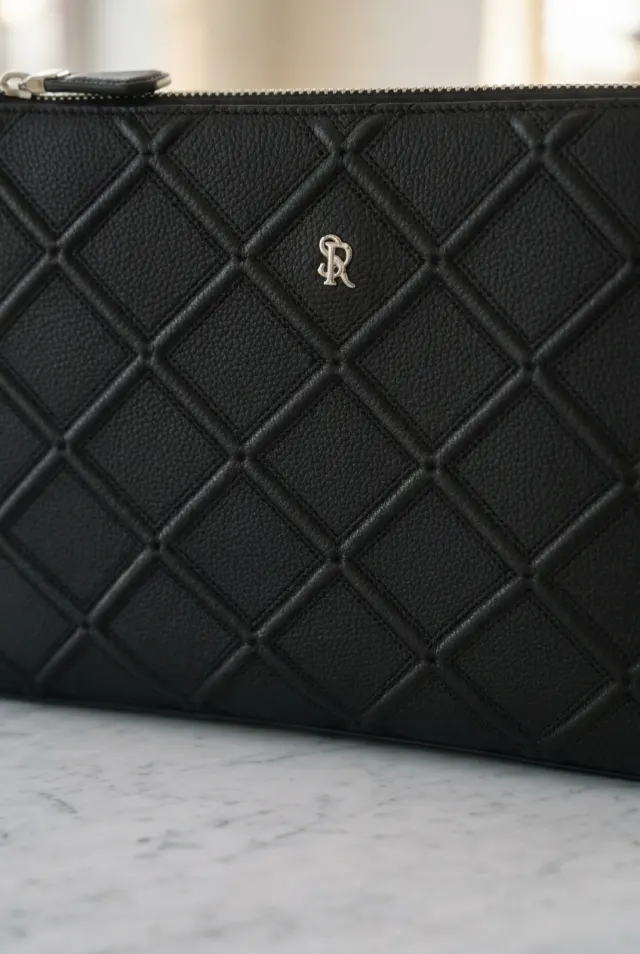 Stefano Ricci teczka męska pikowana w romby z monogramem czarna