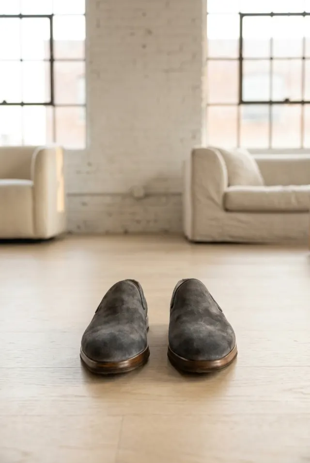 Bontoni loafersy męskie slip-on z gładkim noskiem grafitowe