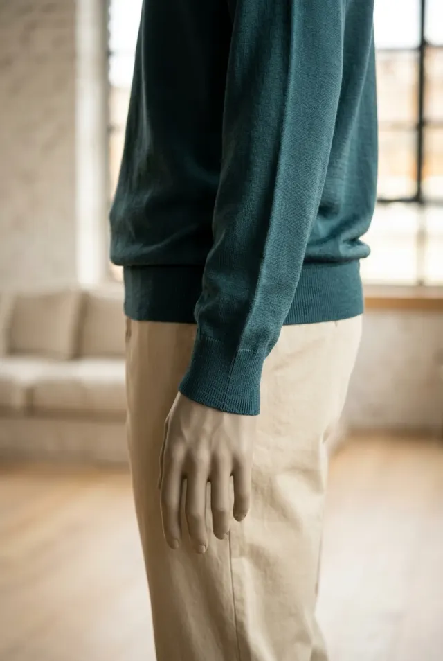 Colombo sweter męski gładki ze stójką ciemnozielony