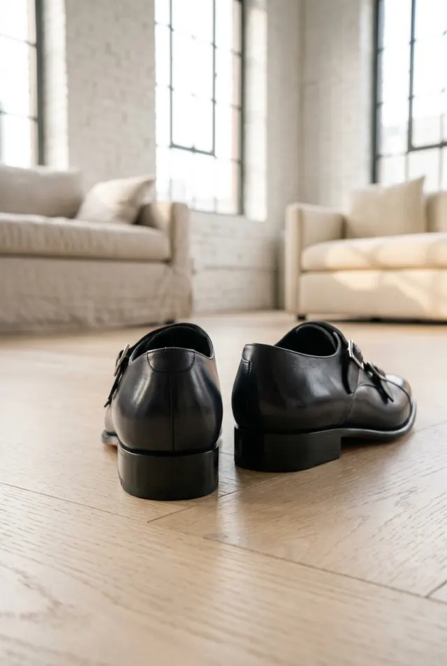 Santoni monki męskie podwójne z nakładanym noskiem granatowe