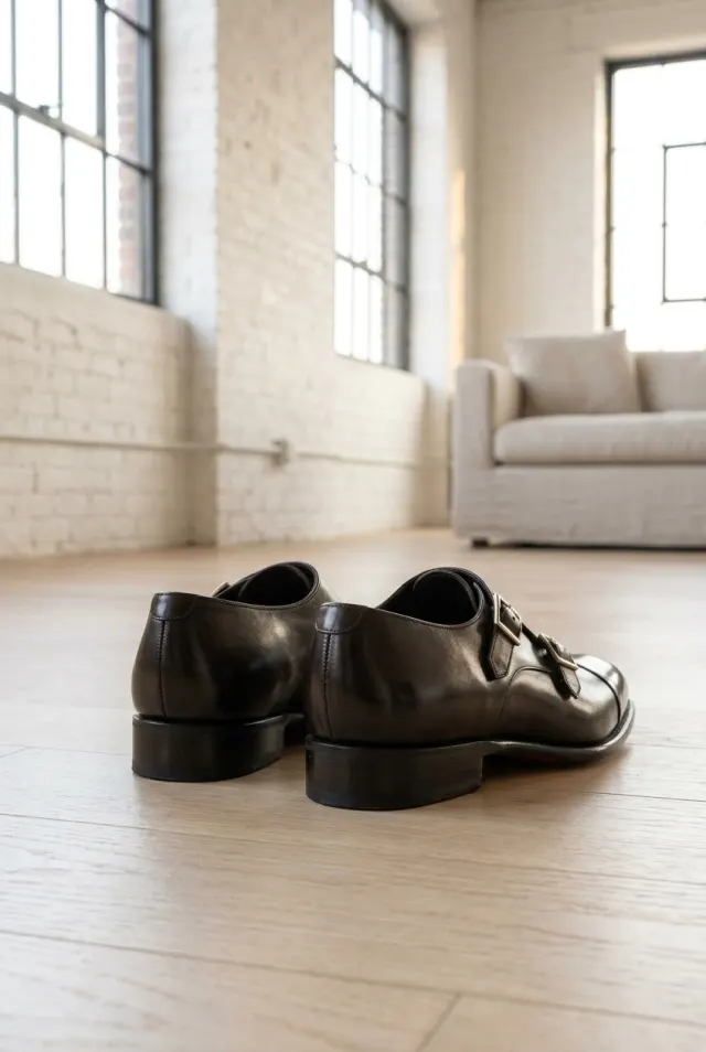 Santoni monki męskie cieniowane z dwiema klamrami ciemnobrązowe