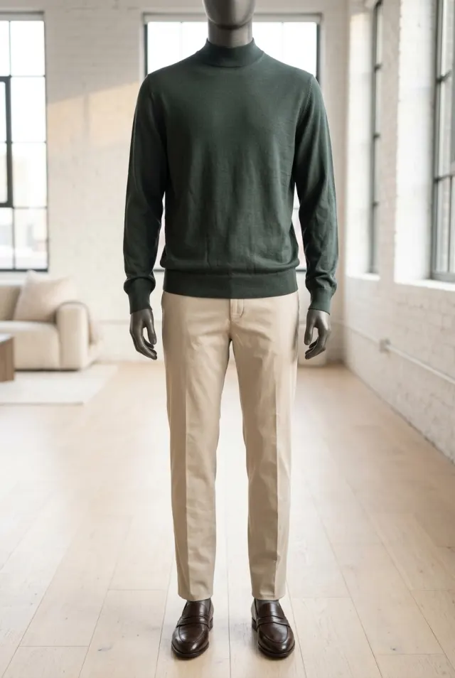 Colombo sweter męski gładki ze stójką ciemnozielony