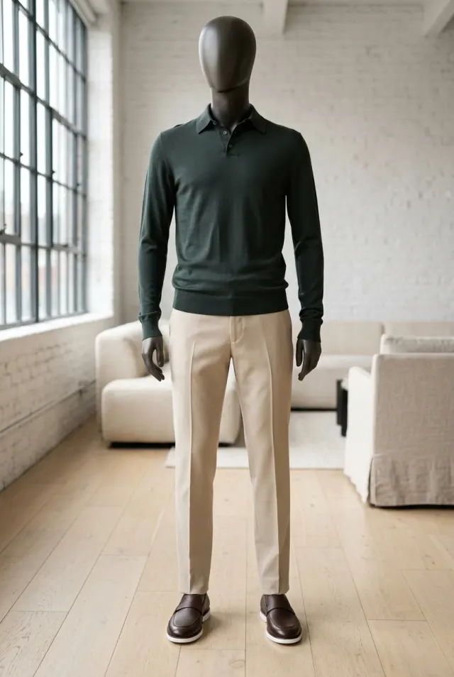 Colombo sweter męski polo gładki na dwa guziki ciemnozielony