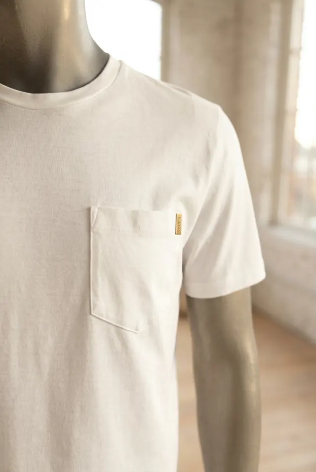 MooRER T-shirt męski bawełniany z kieszenią na piersi biały
