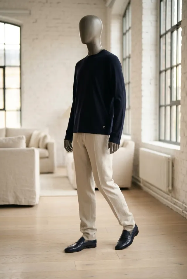 Stefano Ricci longsleeve męski kaszmirowy z emblematem granatowy