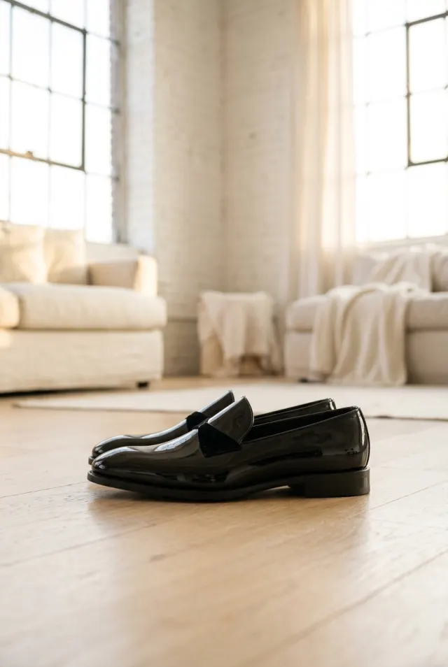 Bontoni loafersy męskie lśniące z matową opaską czarne