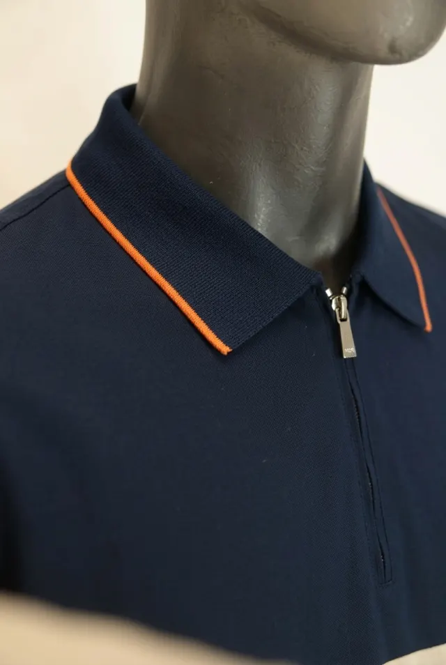 MooRER t-shirt męski bawełniany z półsuwakiem granatowo-beżowy