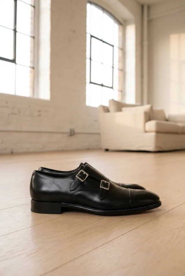 Santoni monki męskie gładkie z kapką na dwie klamry czarne
