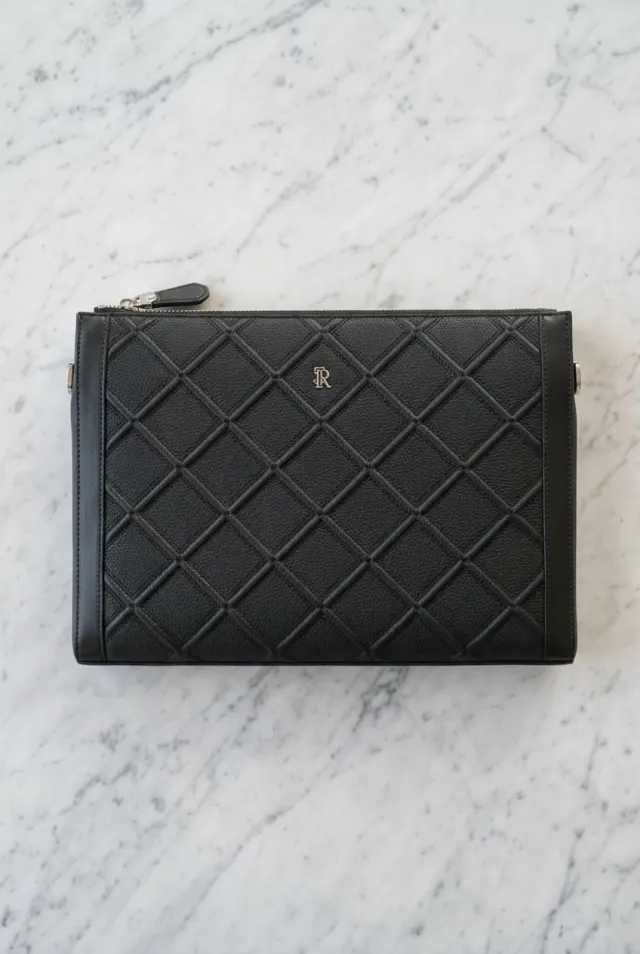 Stefano Ricci teczka męska pikowana w romby z monogramem czarna