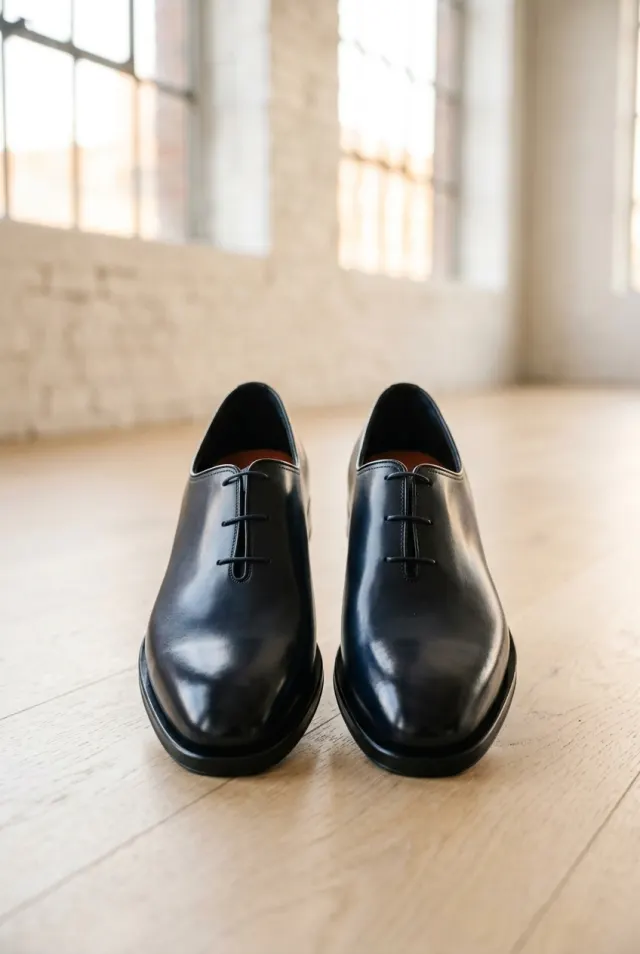 Santoni oxfordy męskie wholecut na trzy pary dziurek granatowe