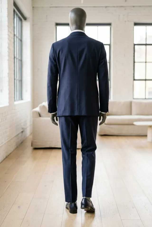 Cesare Attolini men’s suit micro-pattern half-lined navy