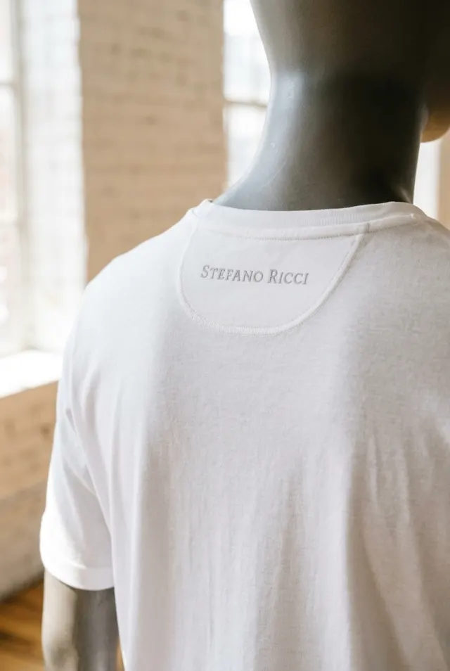 Stefano Ricci t-shirt męski gładki z monogramem biały