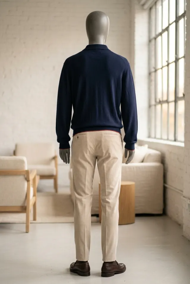 Colombo sweter męski polo z ceglastą lamówką granatowy