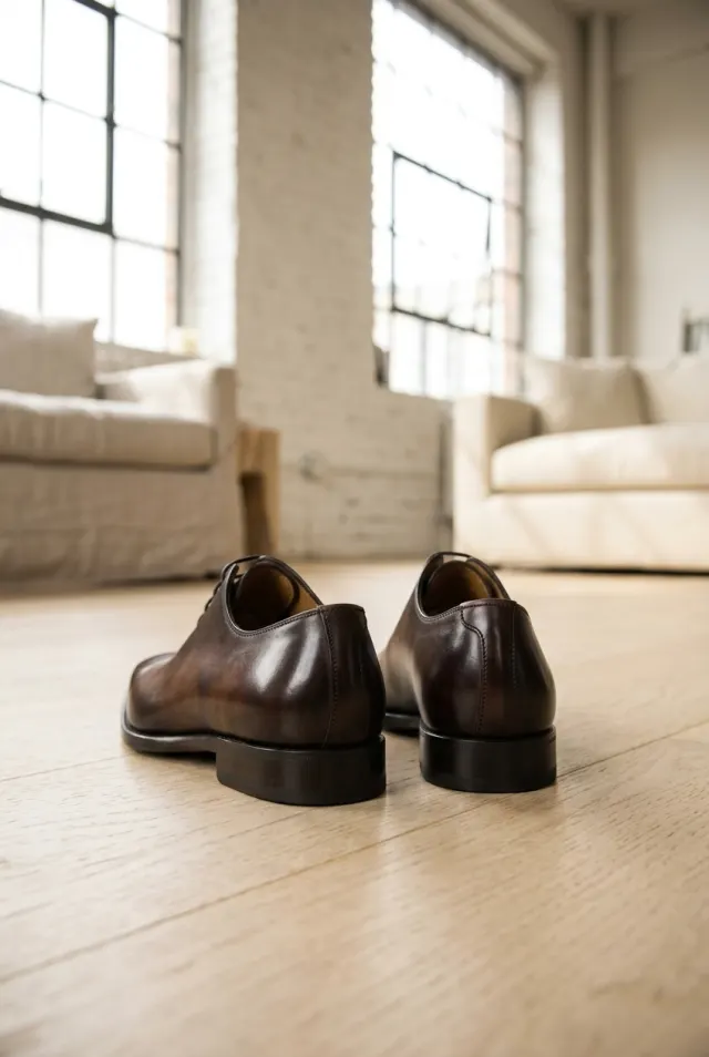 Bontoni oxfordy męskie z patyną i ściętym noskiem brązowe