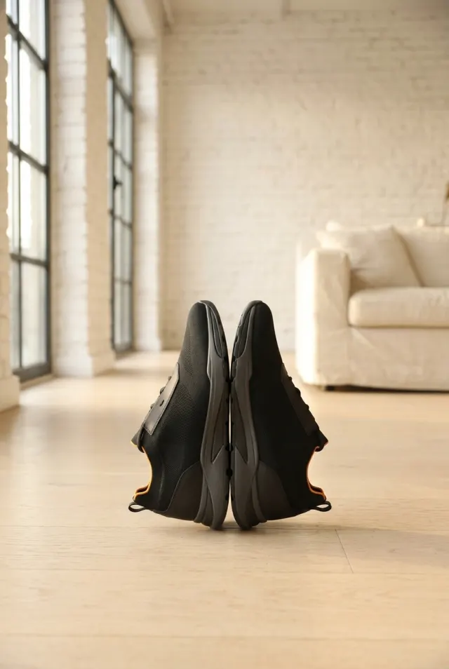 Santoni sneakersy męskie siateczkowe z matowymi panelami czarne