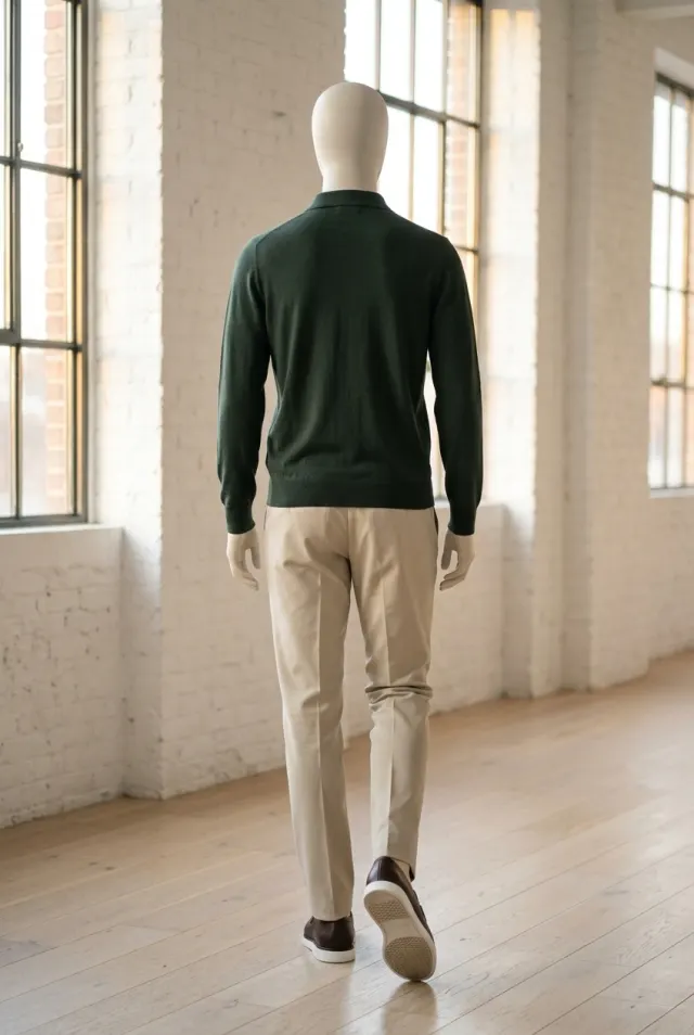 Colombo sweter męski polo gładki na dwa guziki ciemnozielony