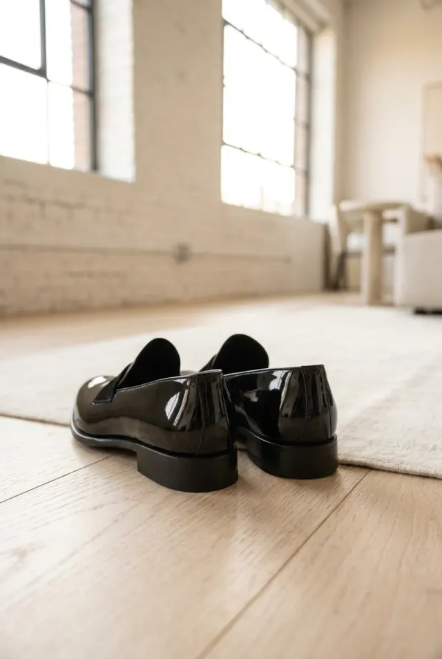 Bontoni loafersy męskie lśniące z matową opaską czarne