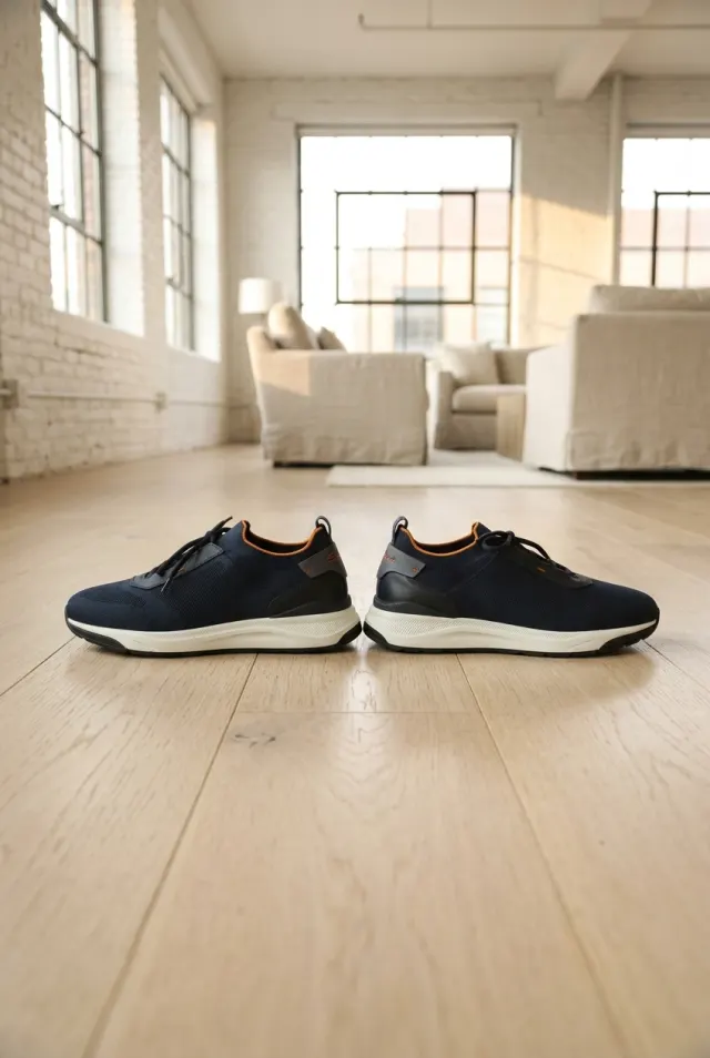 Santoni sneakersy męskie siateczkowe z białą podeszwą granatowe