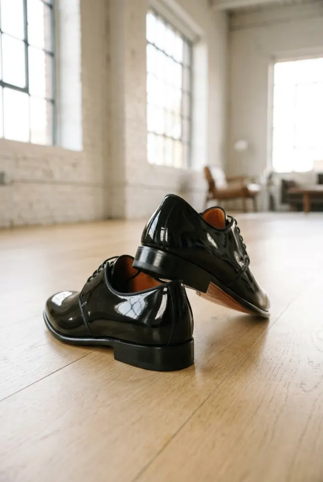 Santoni półbuty męskie sznurowane w lustrzanym połysku czarne