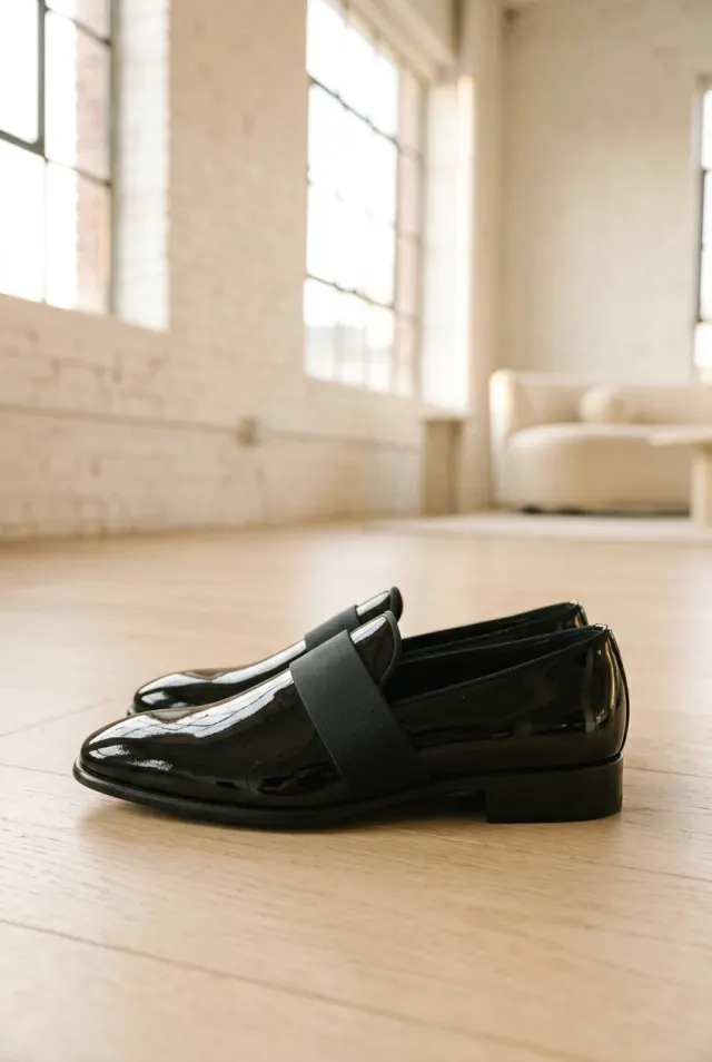 Santoni loafersy męskie z połyskiem i taśmą grosgrain czarne