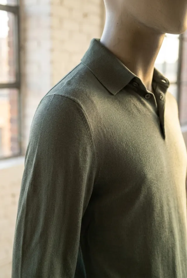 Colombo sweter męski polo gładki na dwa guziki ciemnozielony