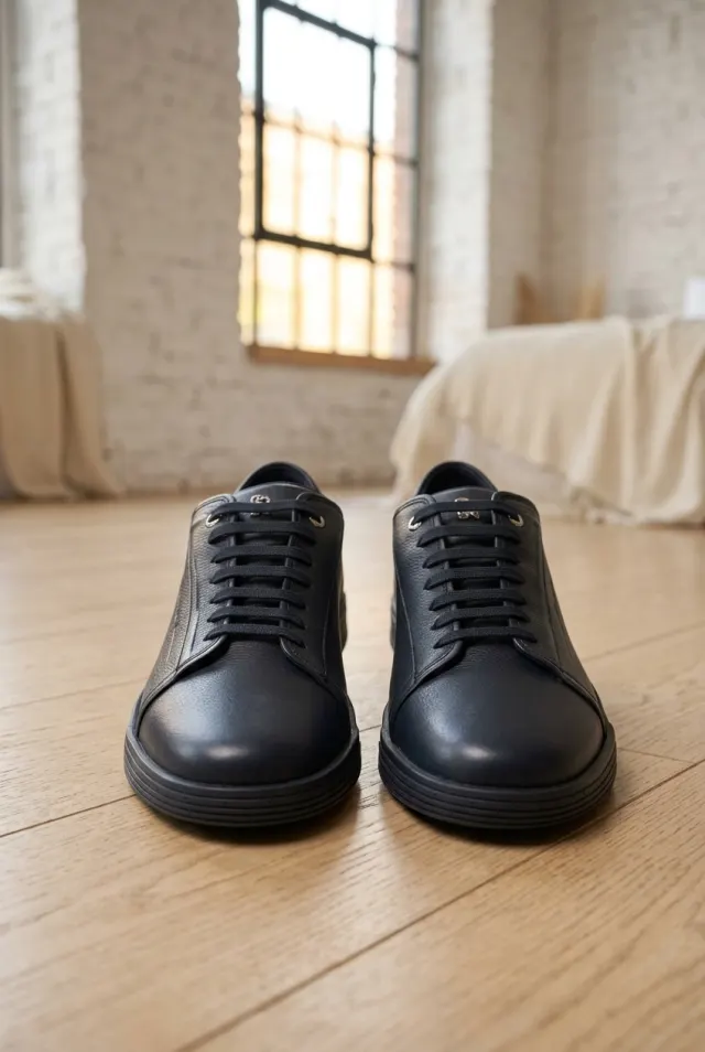 Stefano Ricci sneakersy męskie ziarniste z tłoczeniem granatowe