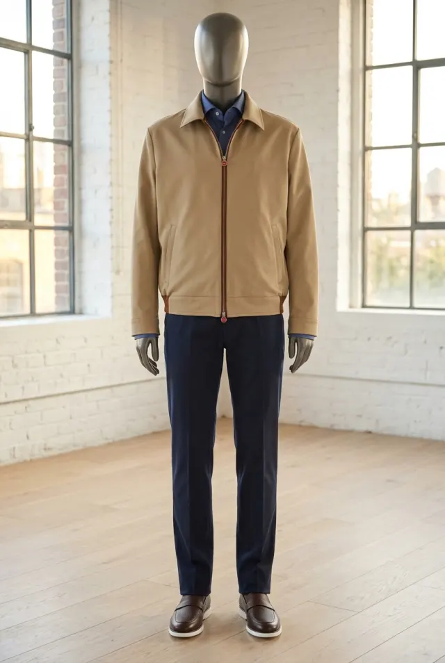 Kiton kurtka męska typu blouson z dwukierunkowym zamkiem beżowa